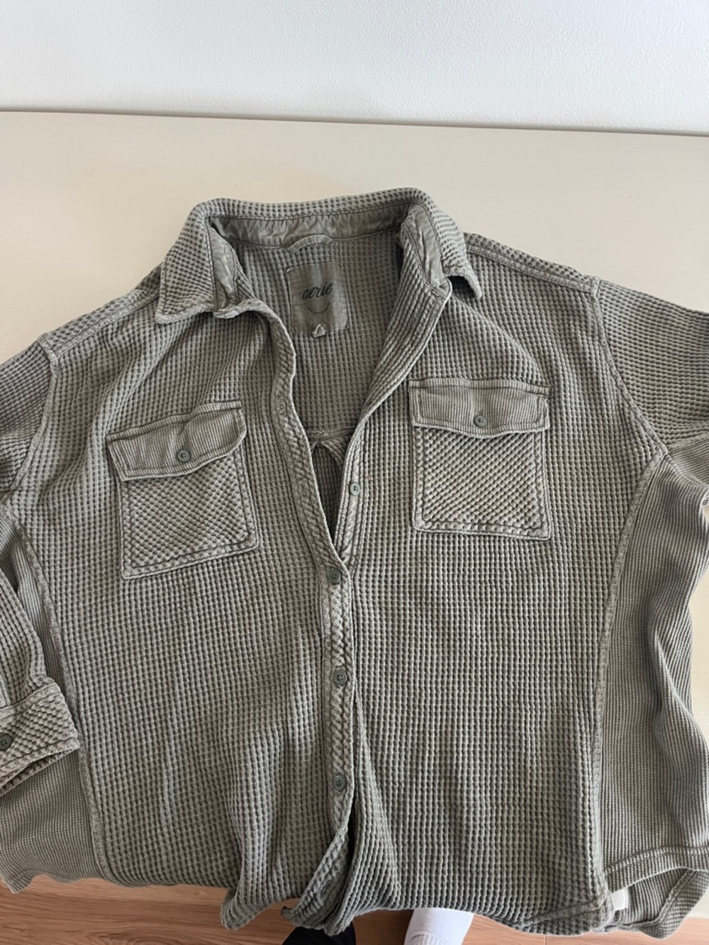 aerie Olive Waffle-Knit Shacket